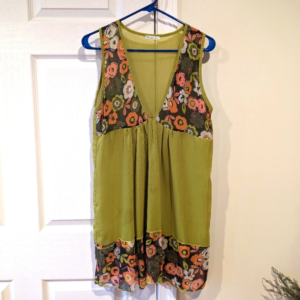 Vintage Green Patterned Slip Dress (M)